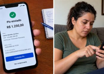 Celular mostra uma transferência Pix suspeita.