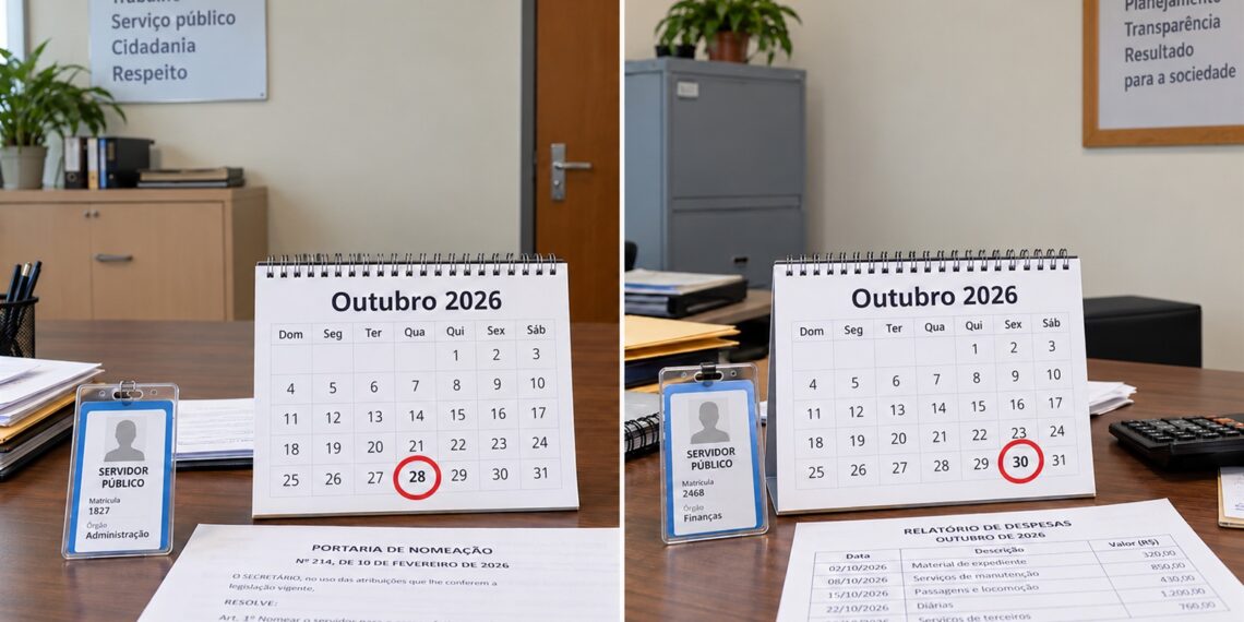 Calendários com os dias 28 e 30 de outubro destacados lado a lado.