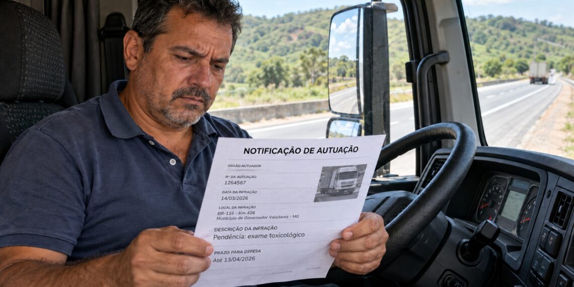 Motorista confere notificação por pendência de exame toxicológico.