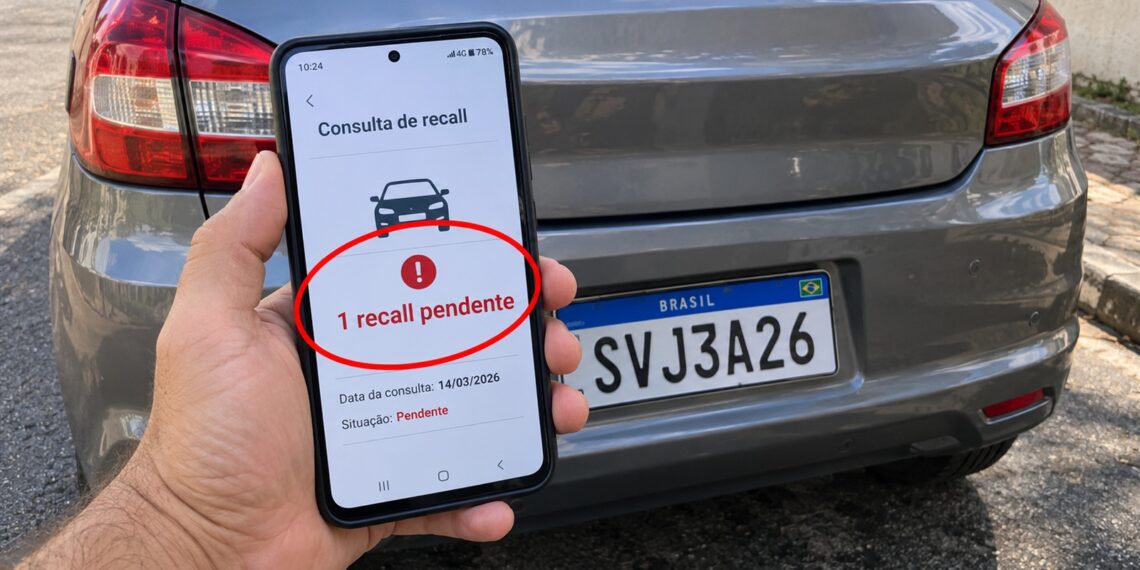 Aviso de recall acompanha documentos do veículo.