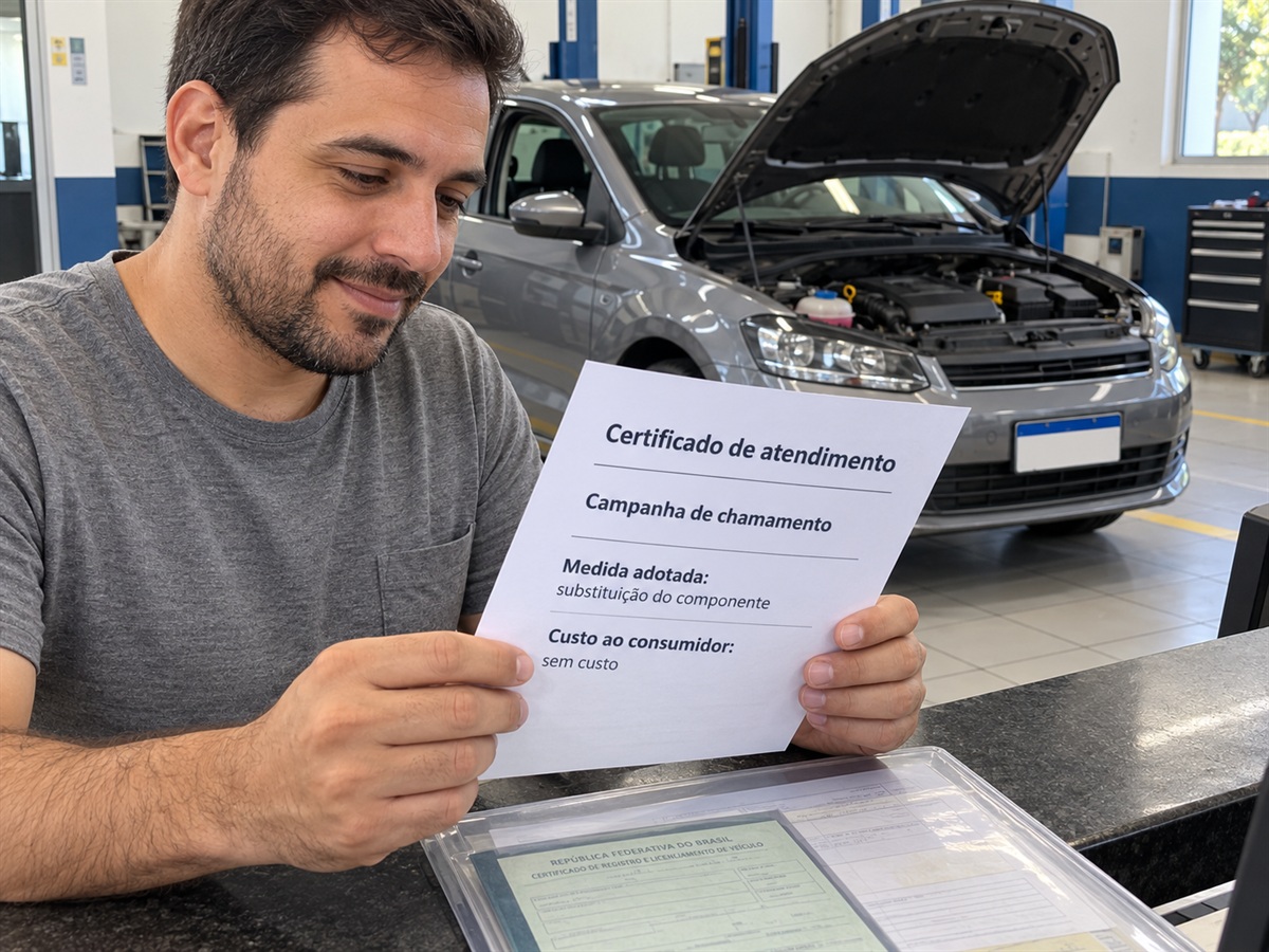 Pessoa confere certificado de atendimento ao recall.