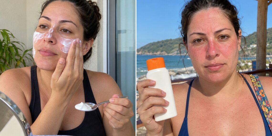 Comparação entre proteção solar e pele avermelhada pelo sol.